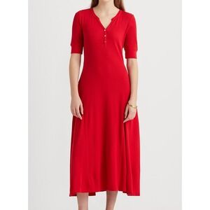 Lauren Ralph Lauren Waffle Knit Midi Dress M Cozy Soft Girl Effortless Chic